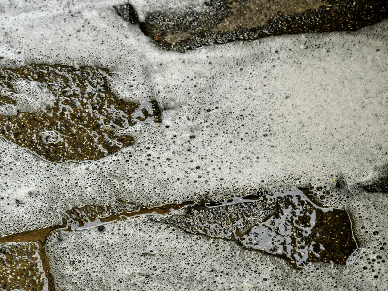 Wash foam lifting dirt from paving stones